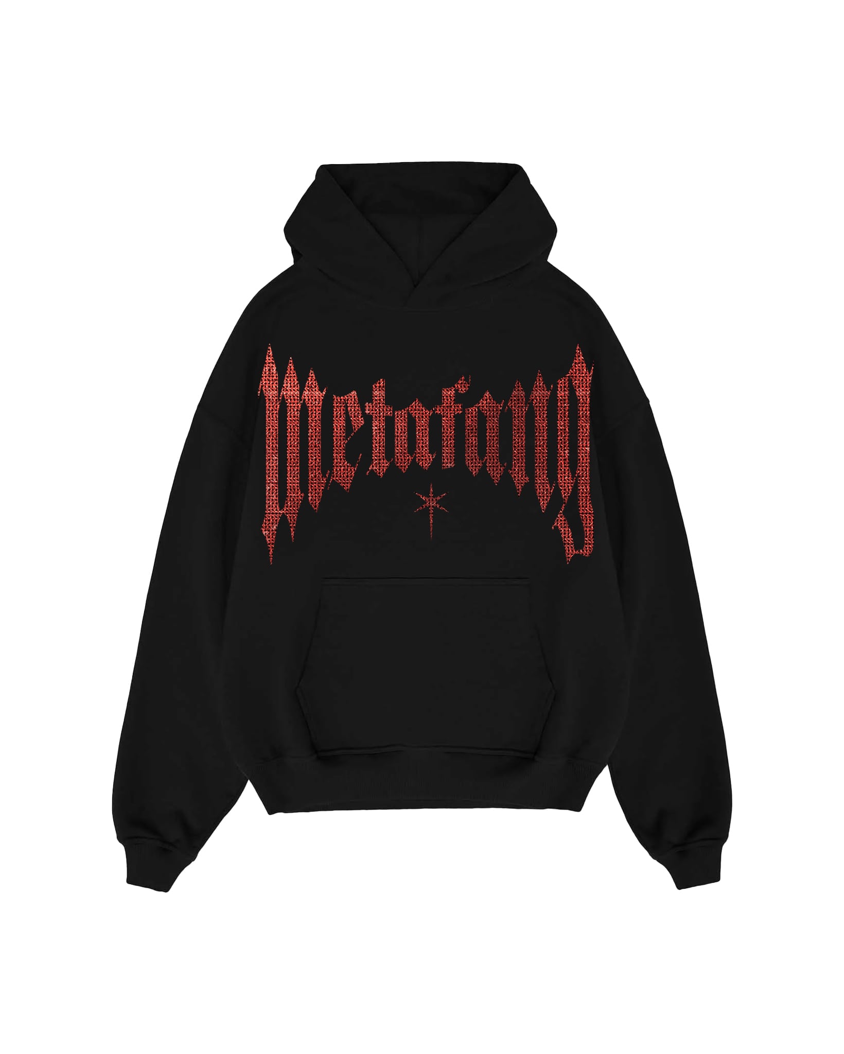 RED RHINESTONE HOODIE META FANG